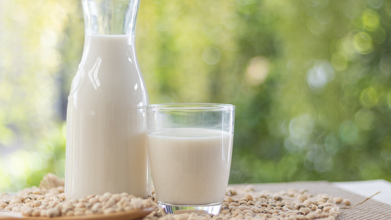 glass and pitcher of milk