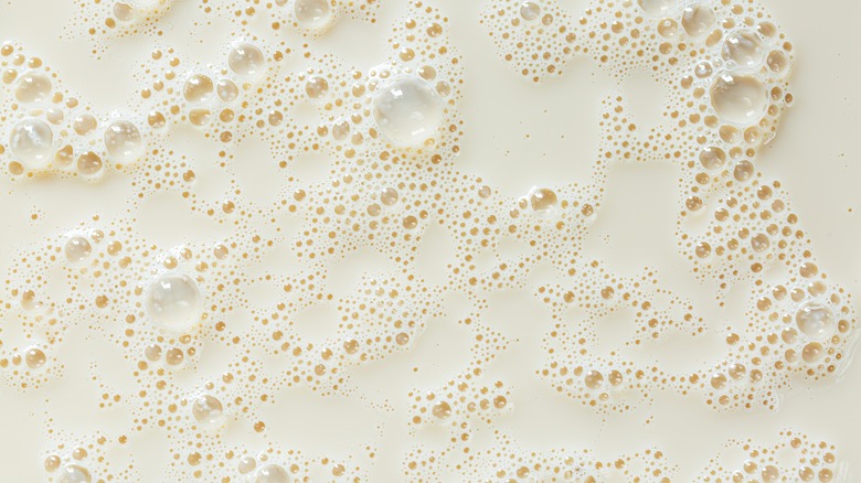 close-up of soy milk