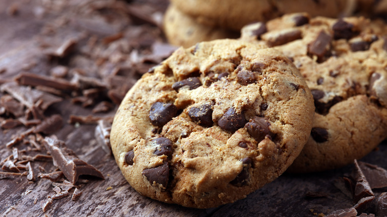 Chocolate chip cookies on board