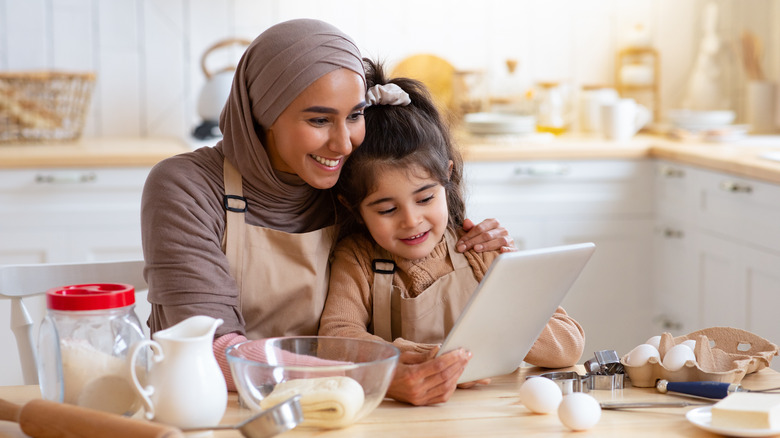 family reading recipe