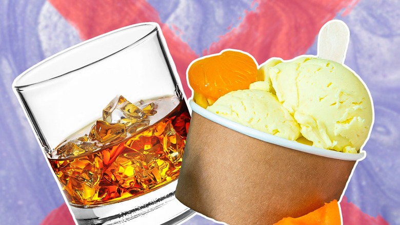 Glass of whiskey and ice cream