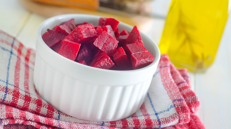 Dish of cubed beets