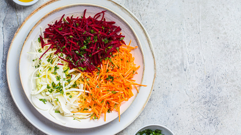 Sliced beets and vegetables