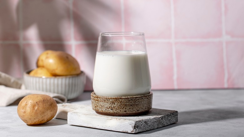 Glass of homemade potato milk