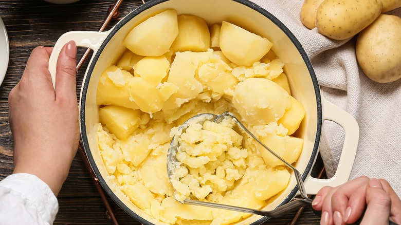 Overcooked potatoes in pot