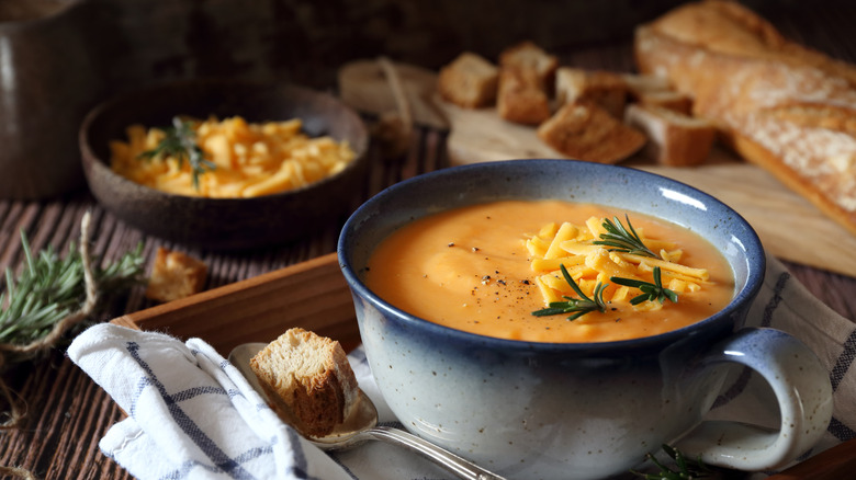 Bread and carrot pumpkin soup