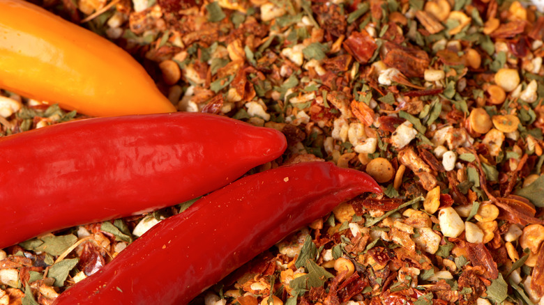 chilis, pepper flakes, and spices