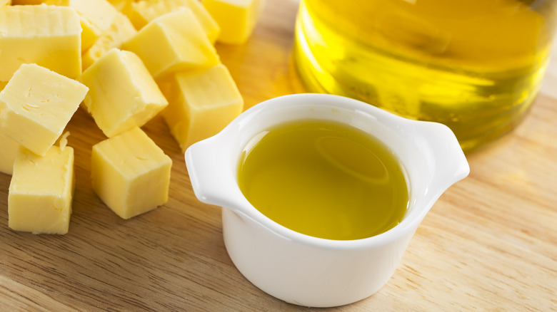 butter cubes and olive oil