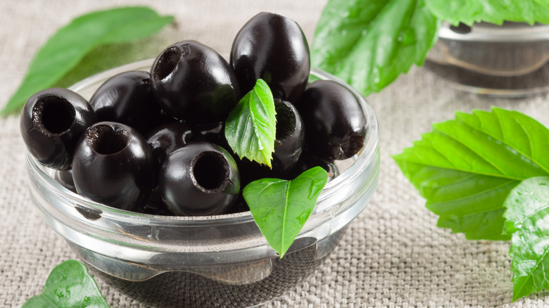 bowl of pitted black olives