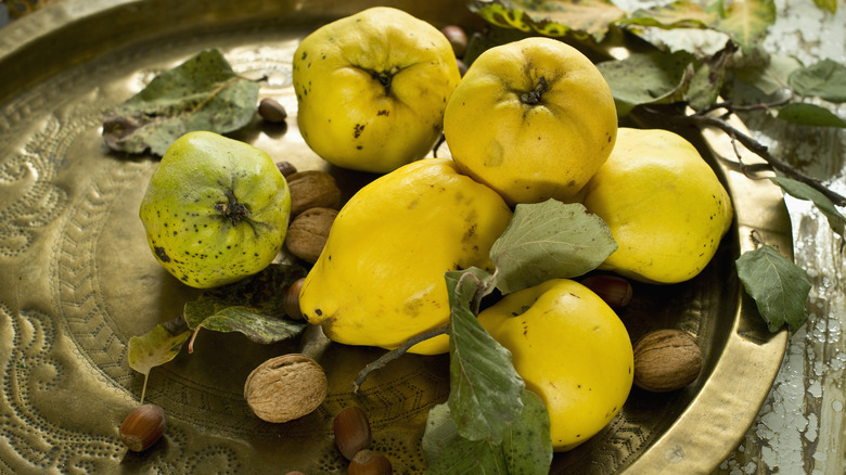 Quince fruits on a plate