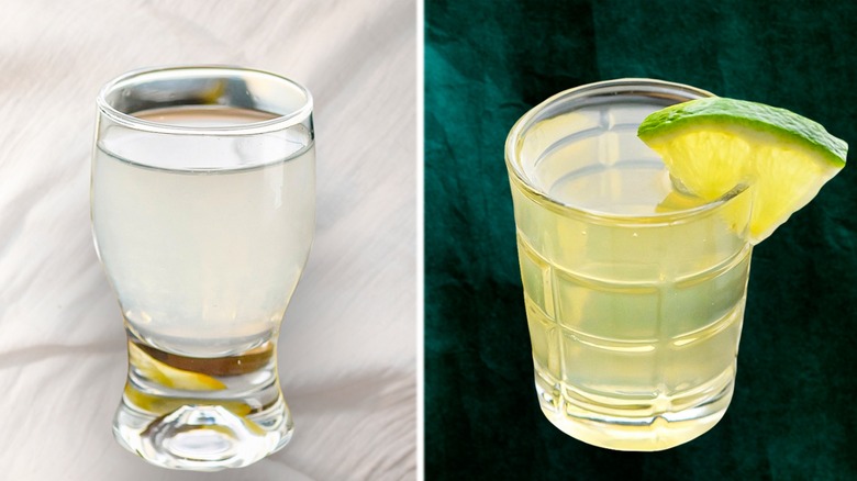 White tea shot beside green tea shot