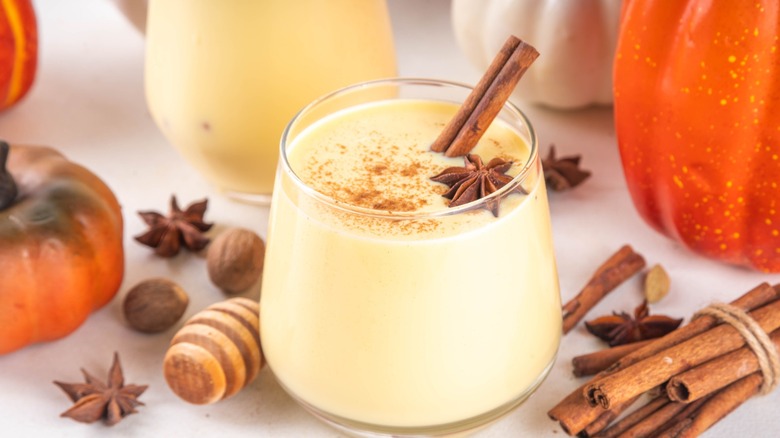 glass of eggnog with spices