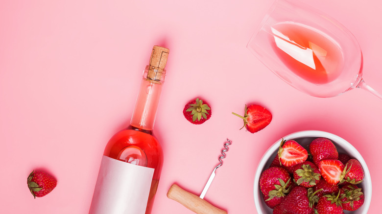 strawberries and pink wine