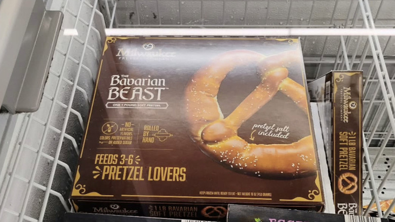 A Milwaukee Pretzel Company "Bavarian Beast" pretzel in an Aldi freezer