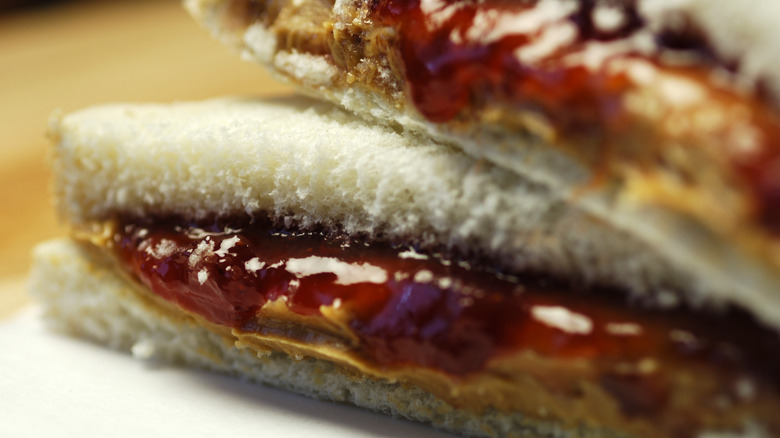 closeup of pbj sandwiches