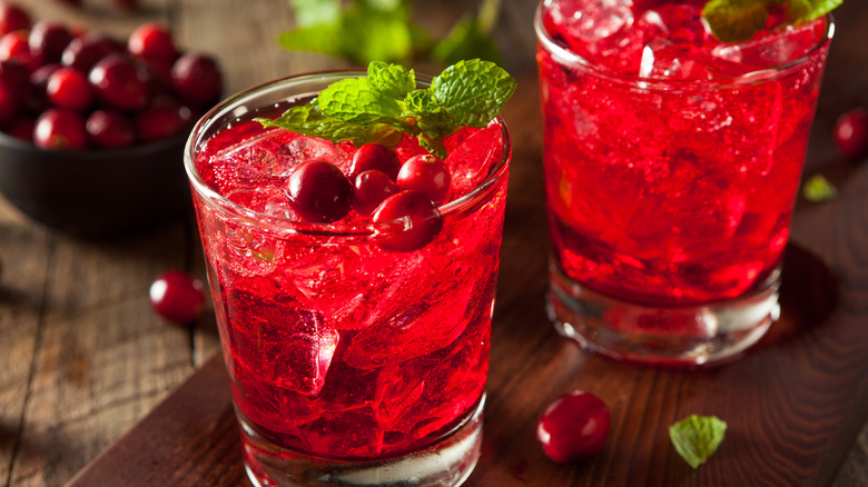 Two vodka cranberry cocktails with mint leaves