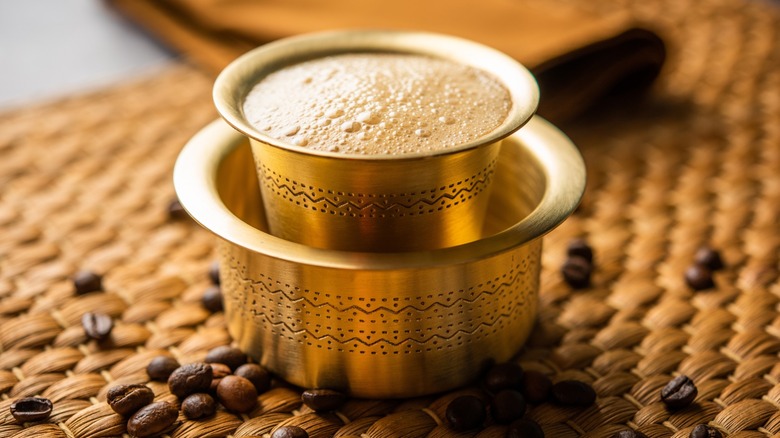 South Indian filter coffee served in a steel cup