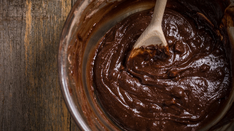 brownie batter in a mixing bowl 