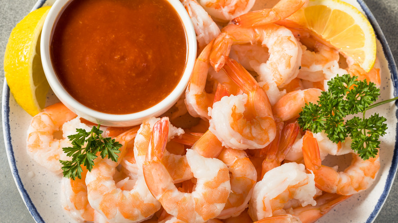 Shrimp and cocktail sauce platter