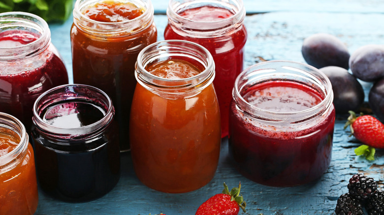 jars of different fruit jams