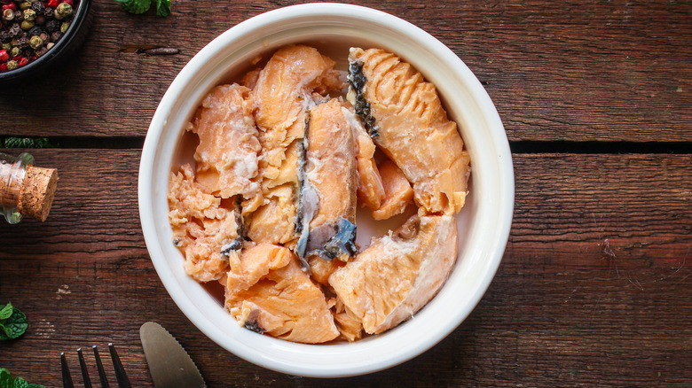 bowl of canned salmon