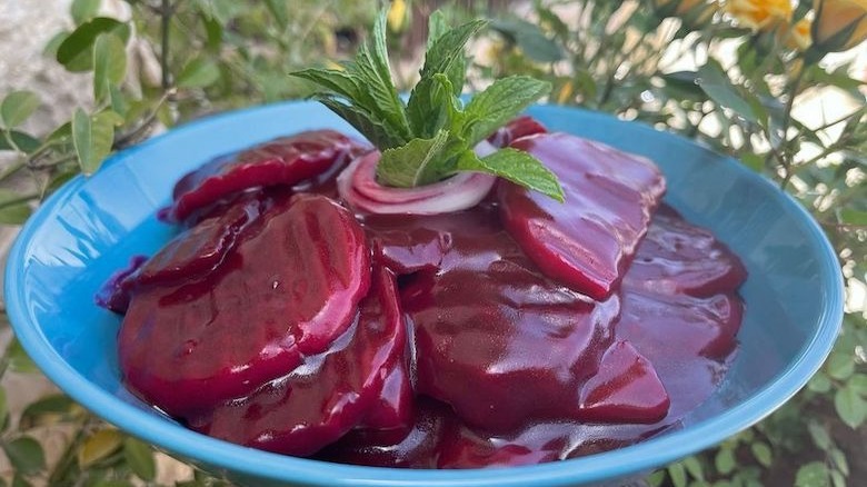 Harvard beets on a plate