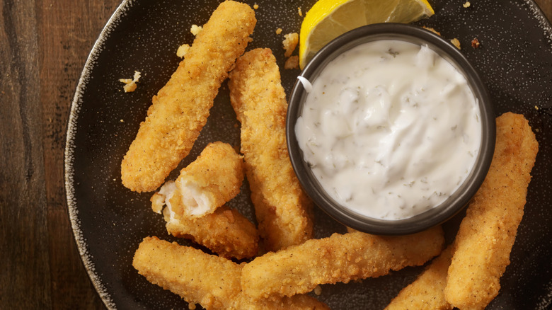 plate of chicken fries with tartar dipping sauce