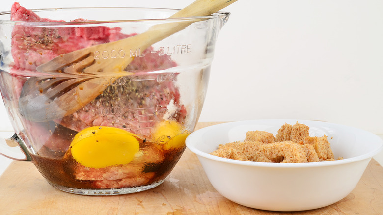 ingredients in bowl to make meatloaf