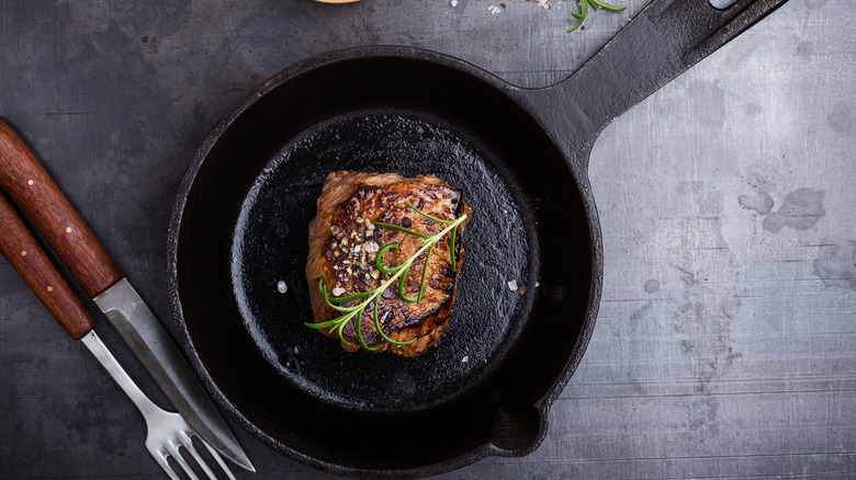 Steak in cast iron pan