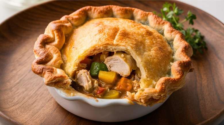 Chicken pot pie in baking dish