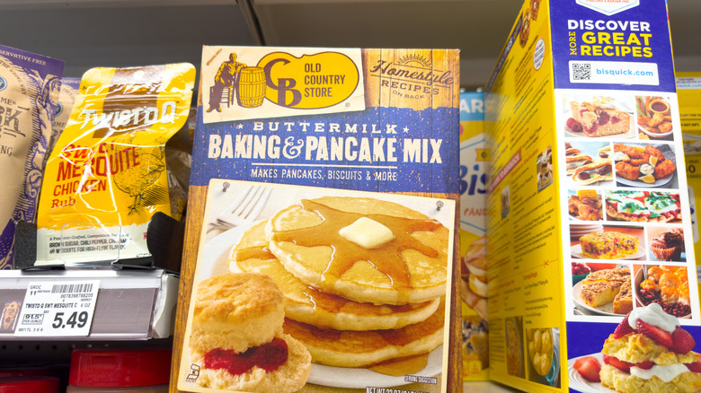 A box of Cracker Barrel store-bought baking and pancake mix