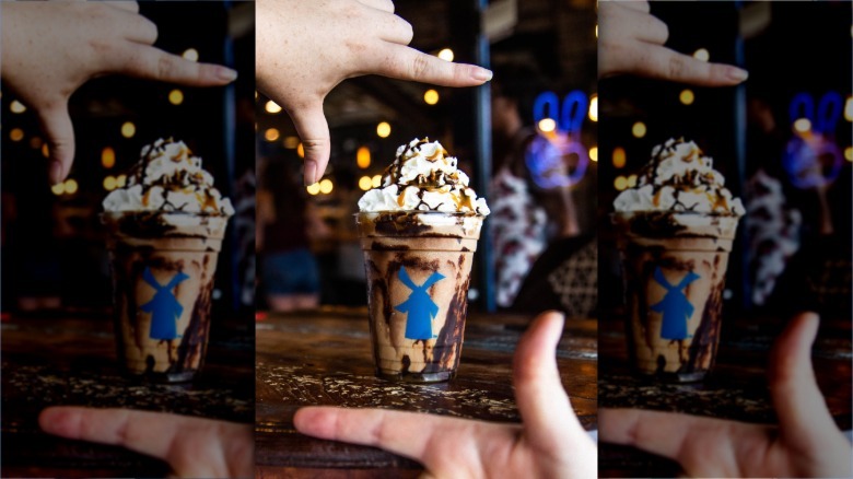 Dutch Bros blended freeze drink with whipped cream and chocolate sauce