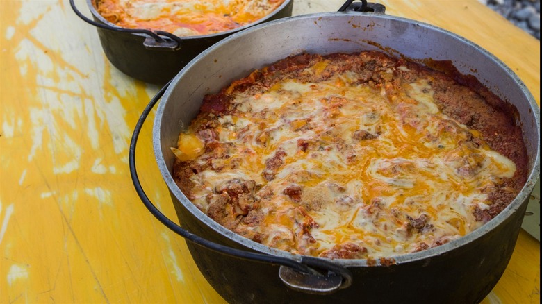 Campfire lasagna in pot