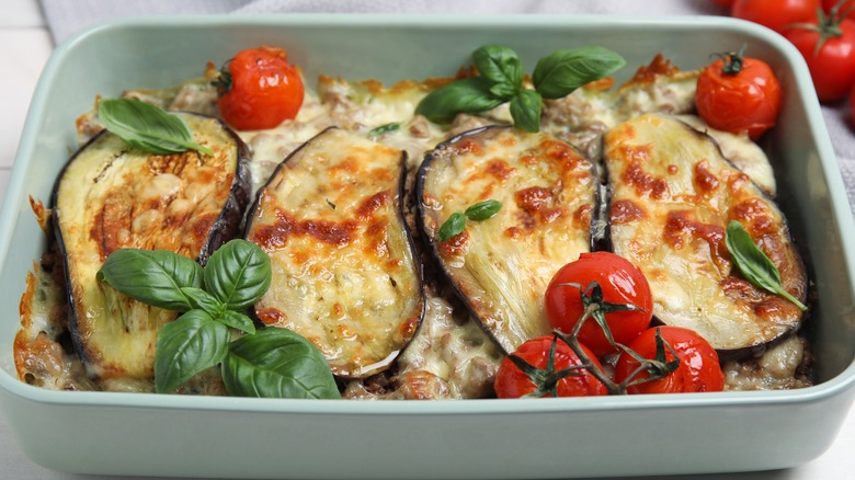 baked eggplant covered with cheese