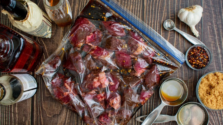 Steak marinading in Ziploc bag