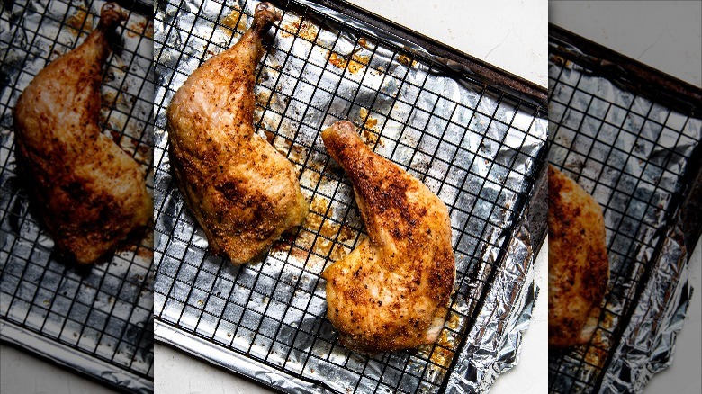 roasted chicken legs on wire rack