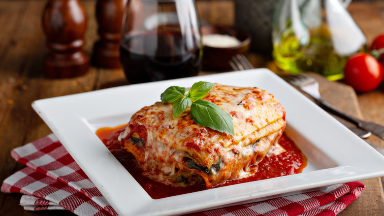 classic lasagna on plate 