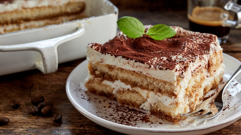 Tiramisu slice on plate