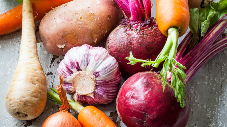 tray of root vegetables