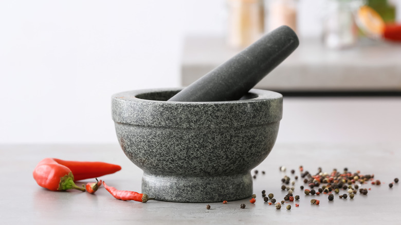 mortar and pestle with spices