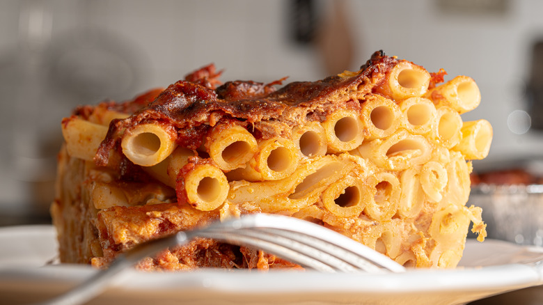 Baked pasta on plate