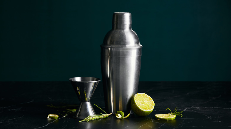 cocktail shaker with lime