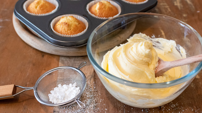 batch of buttercream frosting being made