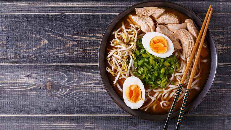 Chicken ramen soup with boiled egg