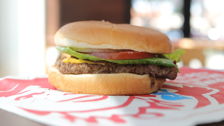 A Wendy's cheeseburger on wrapper