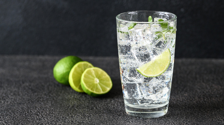 glass of tonic water with lime