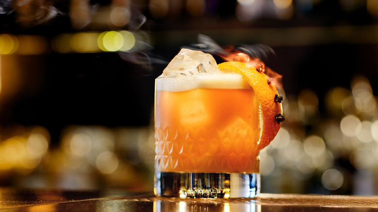 Classic whisky sour on a bar table