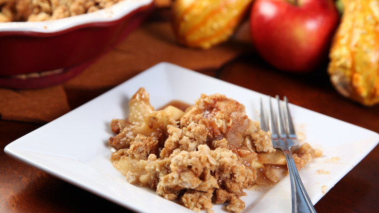 Apple crumble on a plate