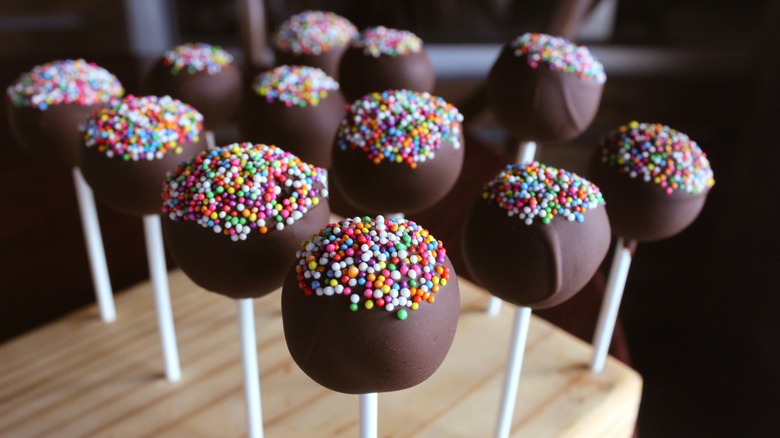 chocolate cake pops with sprinkles