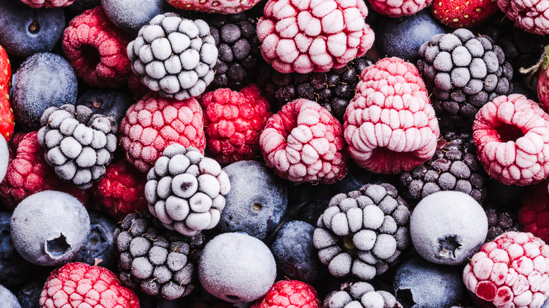 Close up of a frozen berry mix